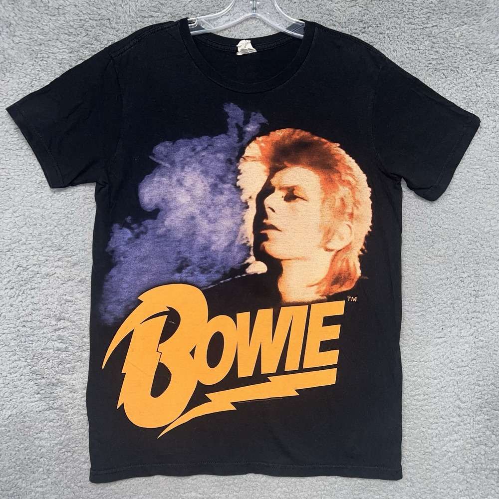 VTG Bay‎ Island David Bowie T Shirt Size XS Black Ziggy Stardust Glam Rock Tee